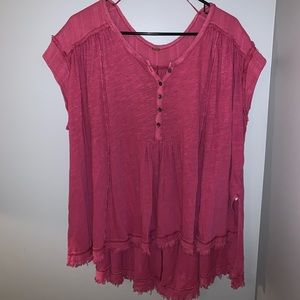 Free People Short Sleeve Plum Top